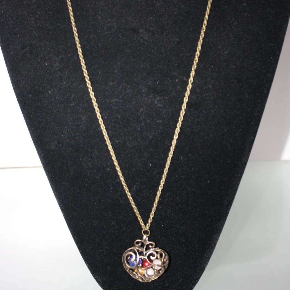 3/$15 Heart Filigree Necklace Filled With Beads